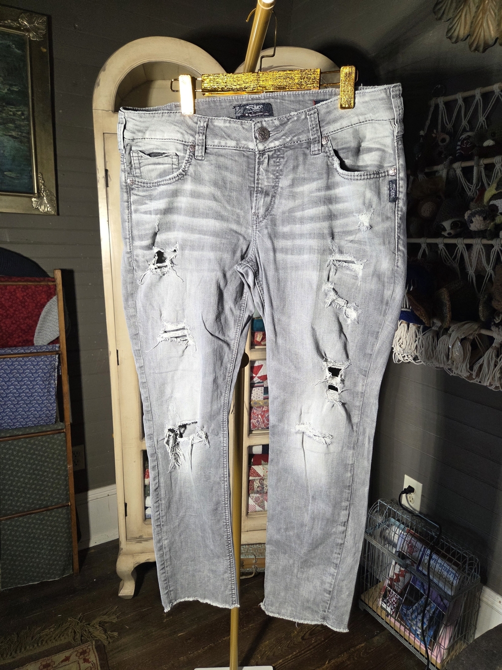 Silver Jeans Light Gray Distressed Boyfriend Jeans